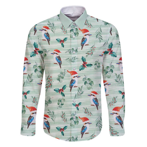 Australia Christmas Family Matching Off Shoulder Maxi Dress and Hawaiian Shirt Aussie Kookaburra Watercolor Seamless Style - Aussie Hoodie