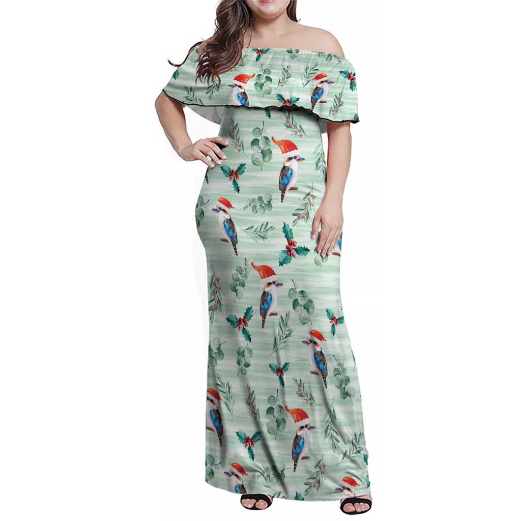 Australia Christmas Family Matching Off Shoulder Maxi Dress and Hawaiian Shirt Aussie Kookaburra Watercolor Seamless Style - Aussie Hoodie