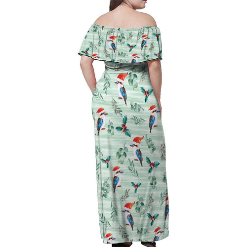 Australia Christmas Family Matching Off Shoulder Maxi Dress and Hawaiian Shirt Aussie Kookaburra Watercolor Seamless Style - Aussie Hoodie