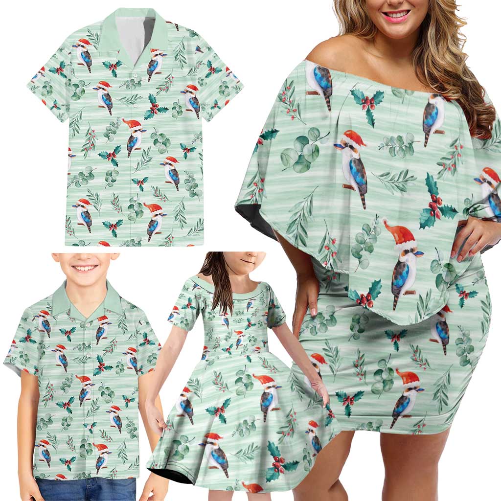 Australia Christmas Family Matching Off Shoulder Short Dress and Hawaiian Shirt Aussie Kookaburra Watercolor Seamless Style - Aussie Hoodie