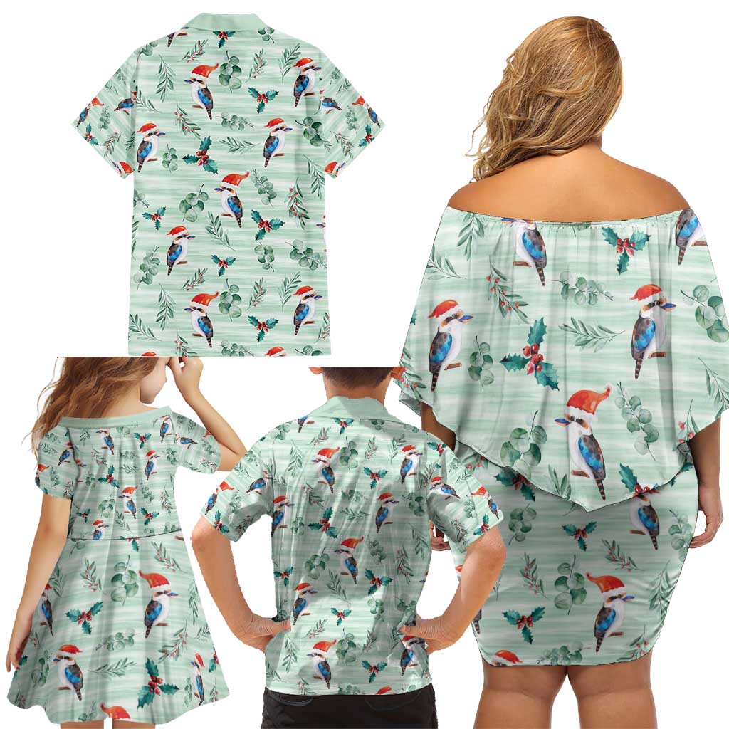 Australia Christmas Family Matching Off Shoulder Short Dress and Hawaiian Shirt Aussie Kookaburra Watercolor Seamless Style - Aussie Hoodie