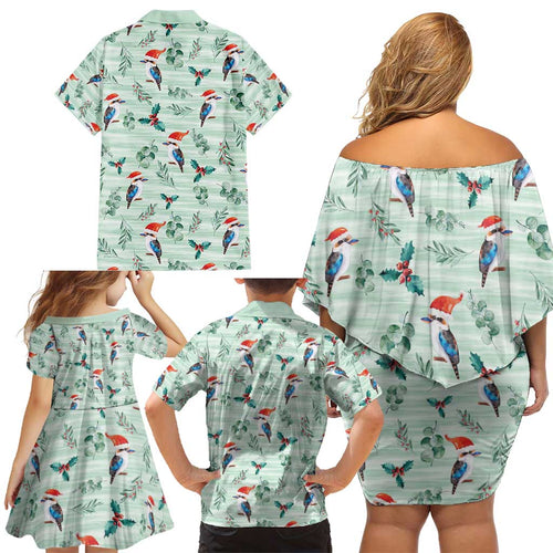 Australia Christmas Family Matching Off Shoulder Short Dress and Hawaiian Shirt Aussie Kookaburra Watercolor Seamless Style - Aussie Hoodie