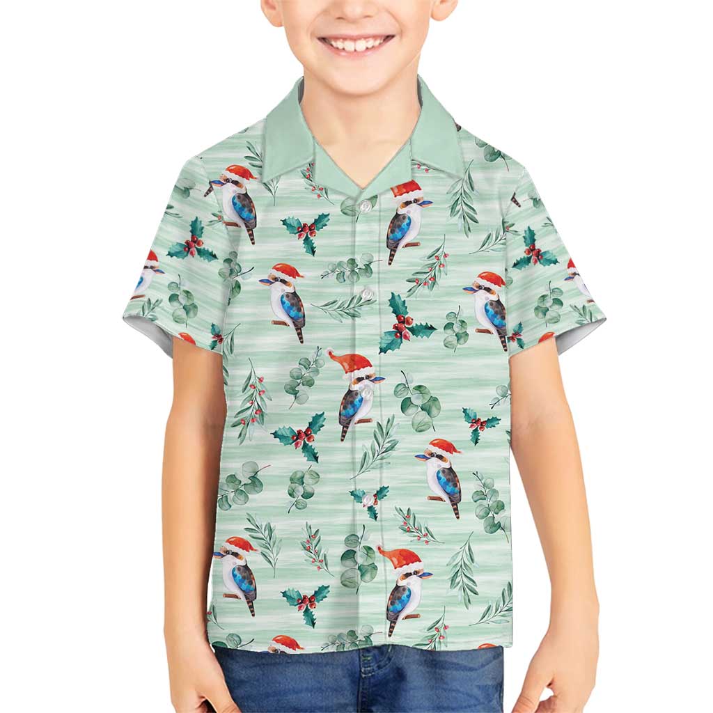 Australia Christmas Family Matching Off Shoulder Short Dress and Hawaiian Shirt Aussie Kookaburra Watercolor Seamless Style - Aussie Hoodie