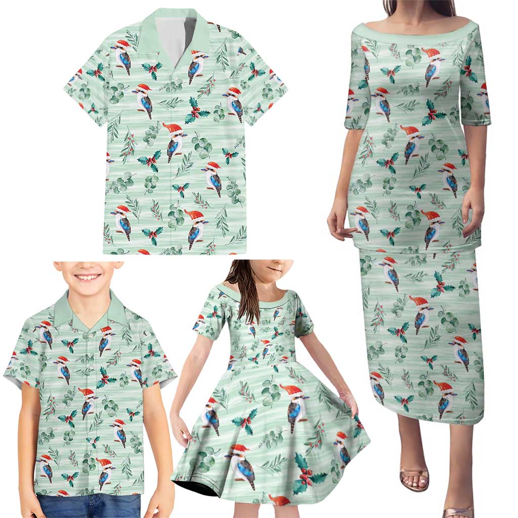 Australia Christmas Family Matching Puletasi and Hawaiian Shirt Aussie Kookaburra Watercolor Seamless Style - Aussie Hoodie