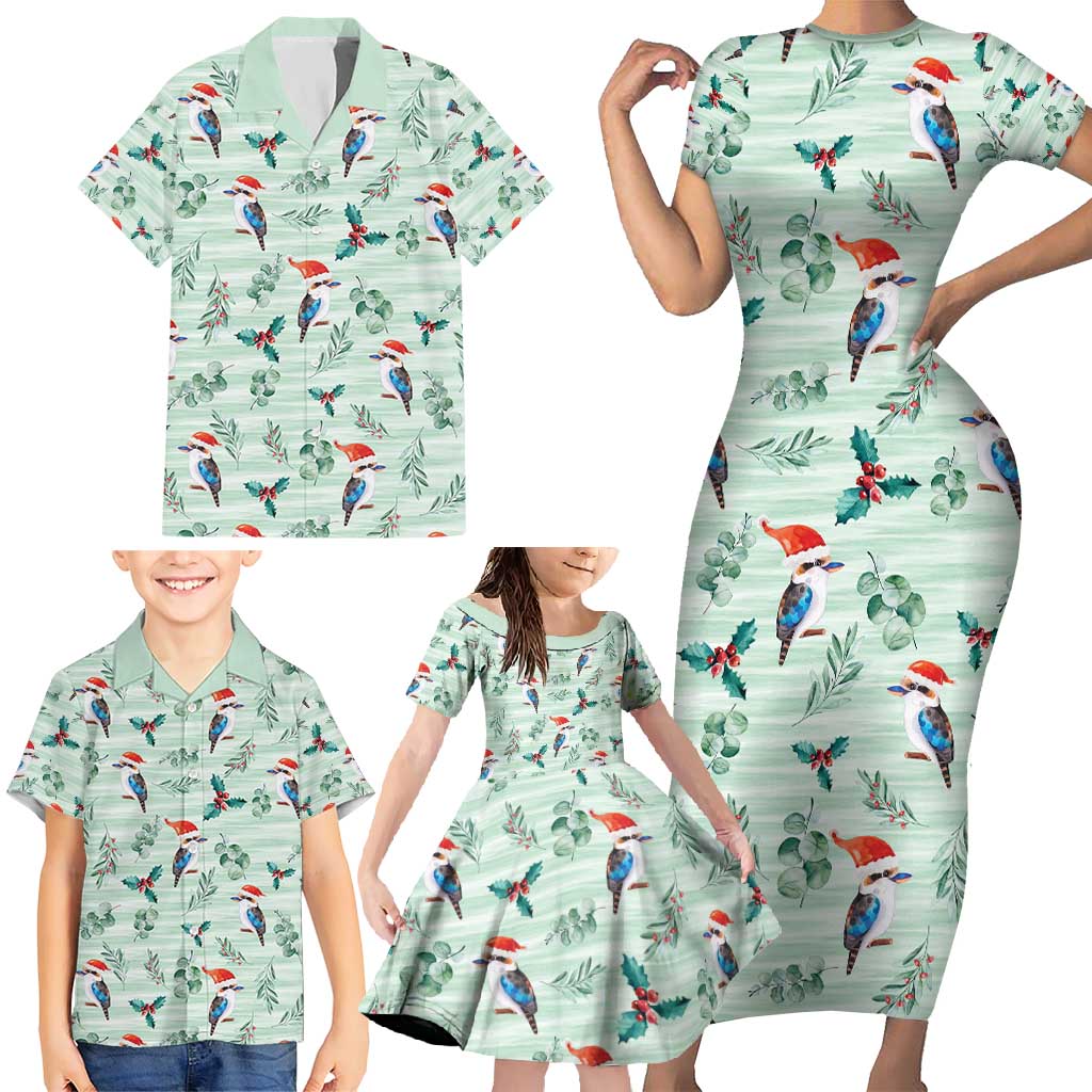 Australia Christmas Family Matching Short Sleeve Bodycon Dress and Hawaiian Shirt Aussie Kookaburra Watercolor Seamless Style - Aussie Hoodie