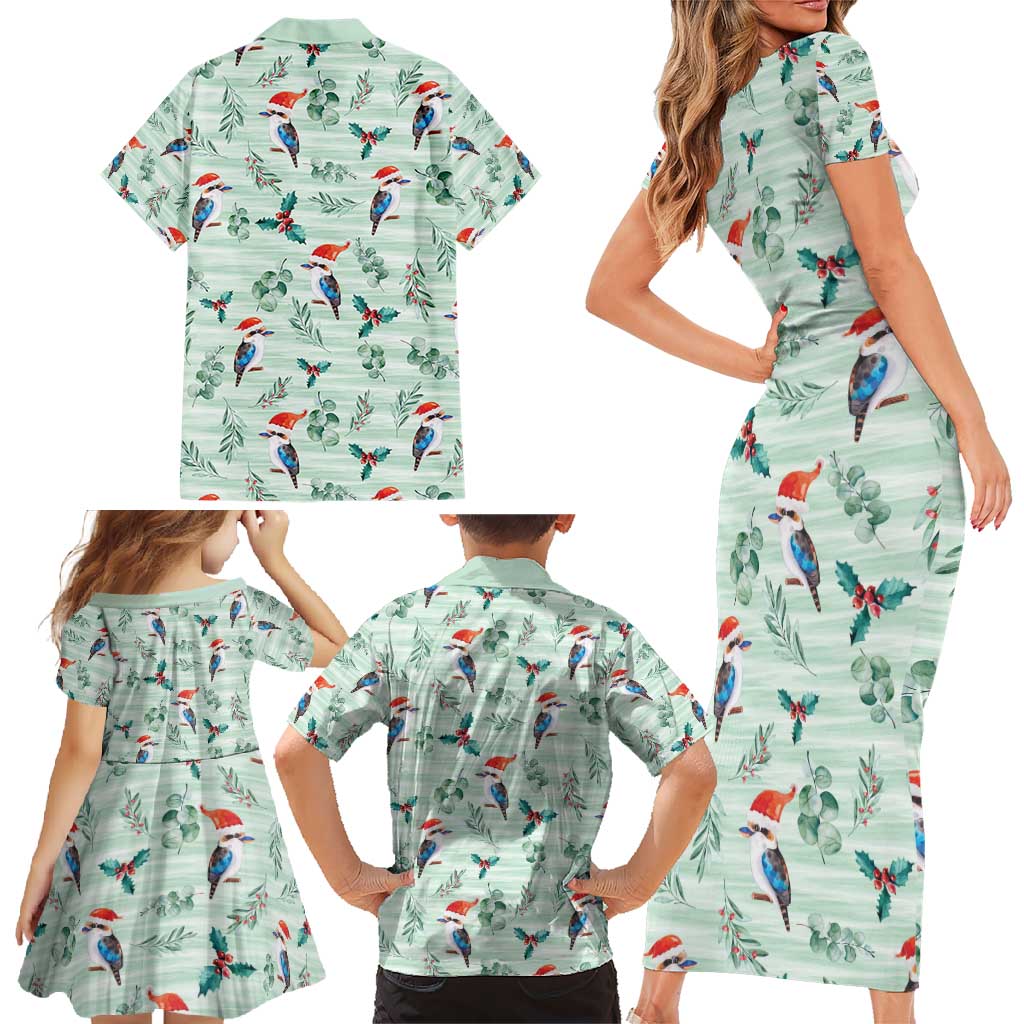 Australia Christmas Family Matching Short Sleeve Bodycon Dress and Hawaiian Shirt Aussie Kookaburra Watercolor Seamless Style - Aussie Hoodie