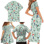 Australia Christmas Family Matching Short Sleeve Bodycon Dress and Hawaiian Shirt Aussie Kookaburra Watercolor Seamless Style - Aussie Hoodie