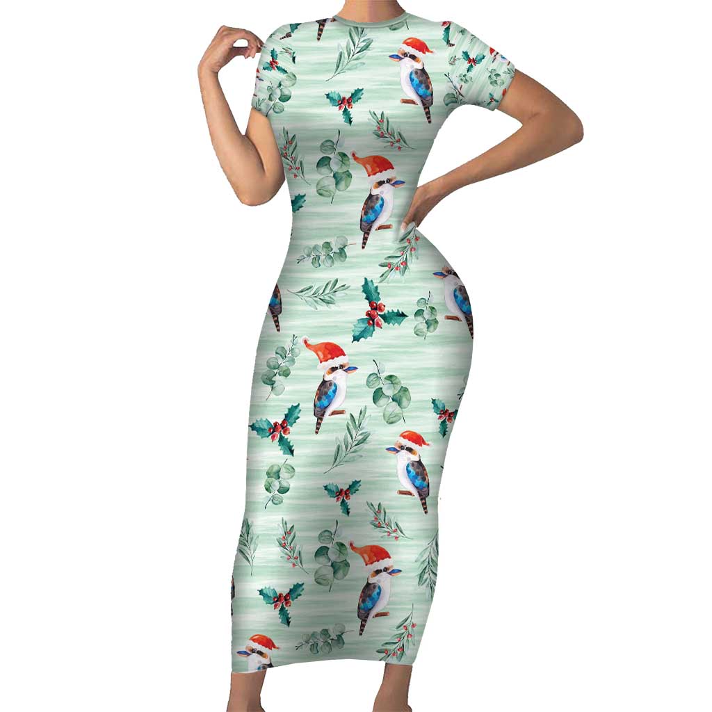 Australia Christmas Family Matching Short Sleeve Bodycon Dress and Hawaiian Shirt Aussie Kookaburra Watercolor Seamless Style - Aussie Hoodie