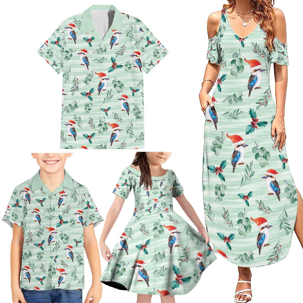 Australia Christmas Family Matching Summer Maxi Dress and Hawaiian Shirt Aussie Kookaburra Watercolor Seamless Style - Aussie Hoodie