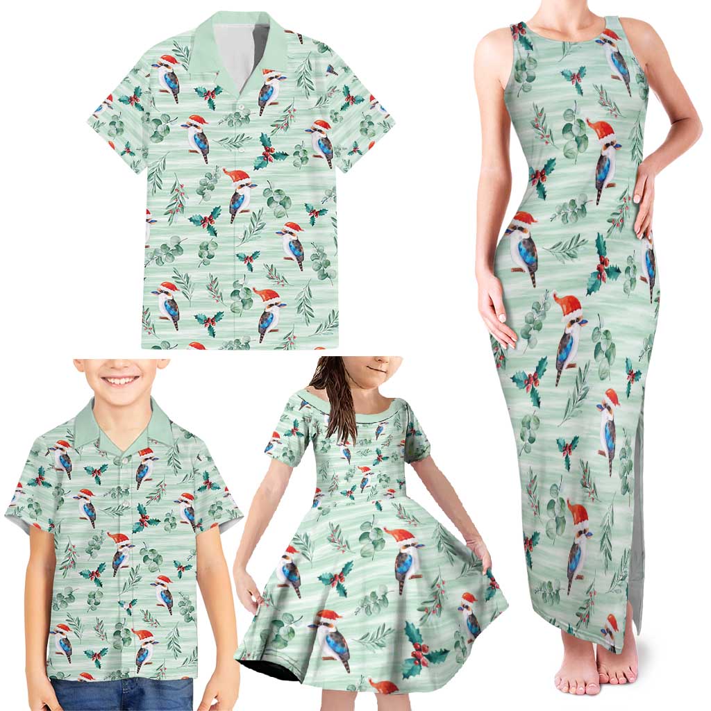 Australia Christmas Family Matching Tank Maxi Dress and Hawaiian Shirt Aussie Kookaburra Watercolor Seamless Style - Aussie Hoodie