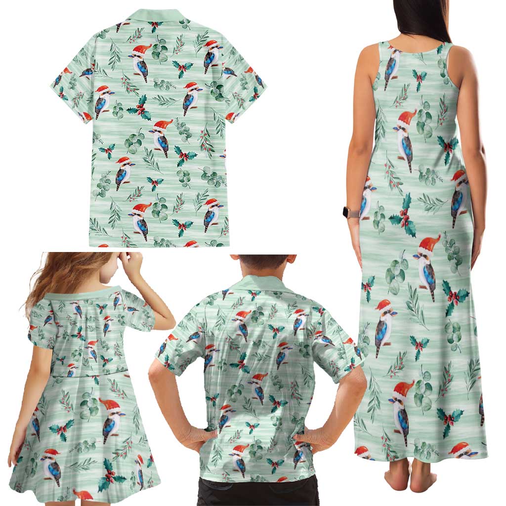 Australia Christmas Family Matching Tank Maxi Dress and Hawaiian Shirt Aussie Kookaburra Watercolor Seamless Style - Aussie Hoodie