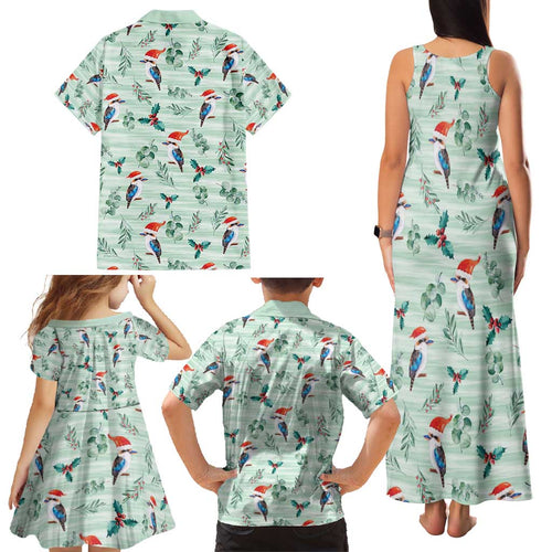 Australia Christmas Family Matching Tank Maxi Dress and Hawaiian Shirt Aussie Kookaburra Watercolor Seamless Style - Aussie Hoodie