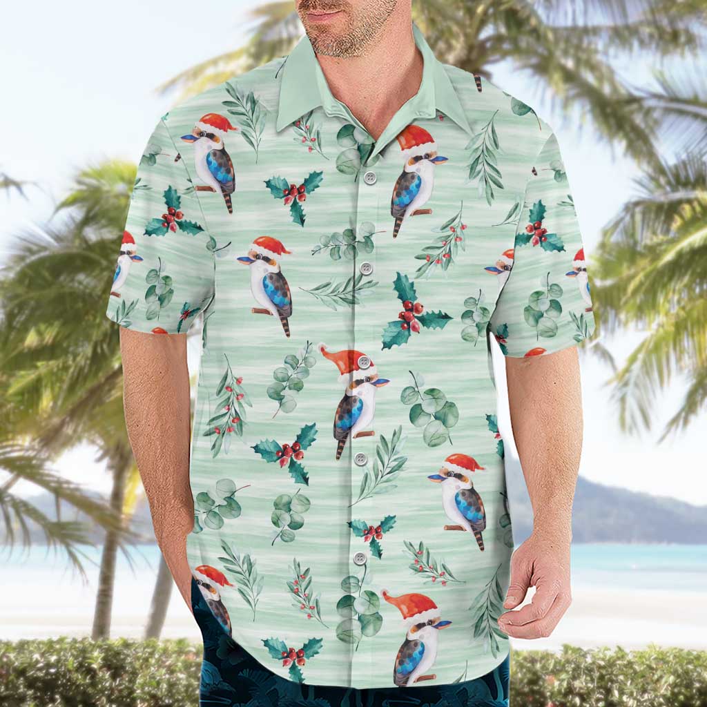 Australia Christmas Hawaiian Shirt Aussie Kookaburra Watercolor Seamless Style - Aussie Hoodie