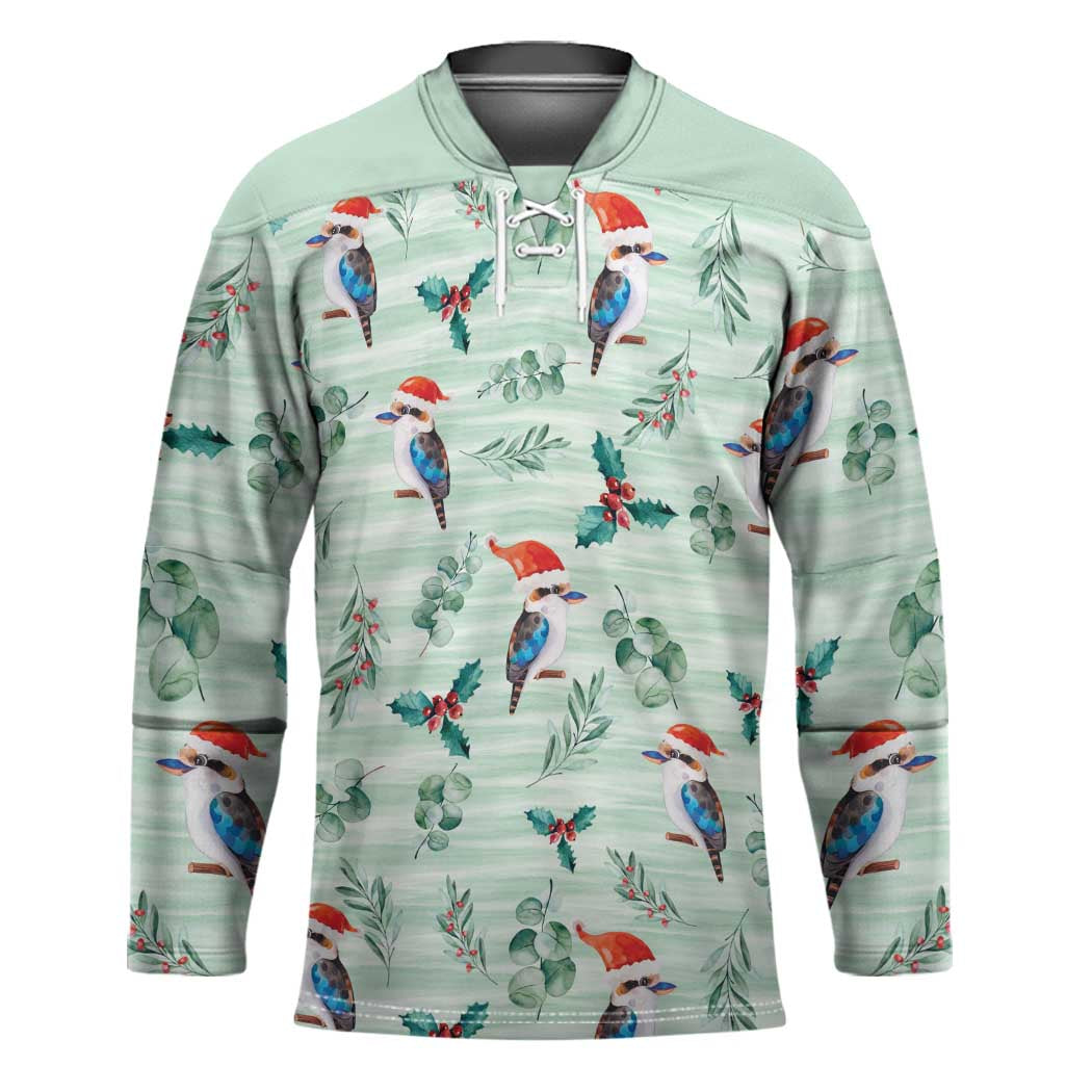 Australia Christmas Hockey Jersey Aussie Kookaburra Watercolor Seamless Style - Aussie Hoodie