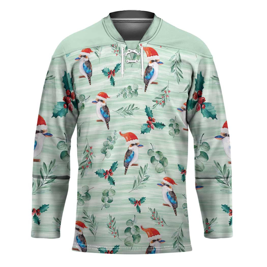 Australia Christmas Hockey Jersey Aussie Kookaburra Watercolor Seamless Style - Aussie Hoodie