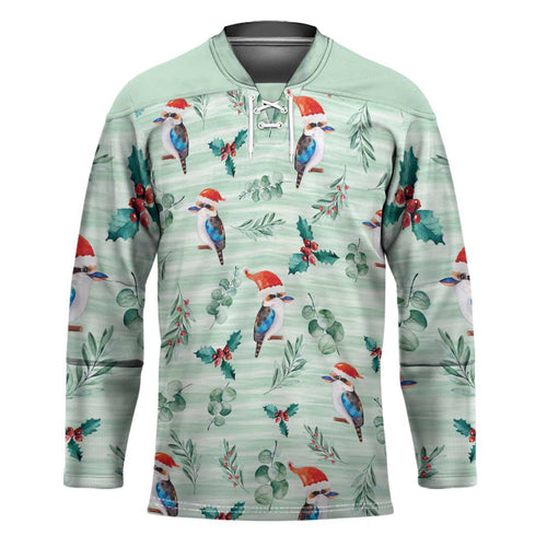 Australia Christmas Hockey Jersey Aussie Kookaburra Watercolor Seamless Style - Aussie Hoodie