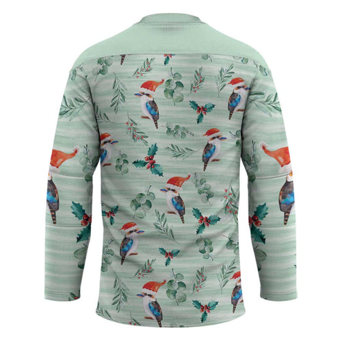 Australia Christmas Hockey Jersey Aussie Kookaburra Watercolor Seamless Style - Aussie Hoodie