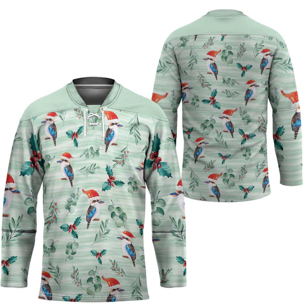 Australia Christmas Hockey Jersey Aussie Kookaburra Watercolor Seamless Style - Aussie Hoodie