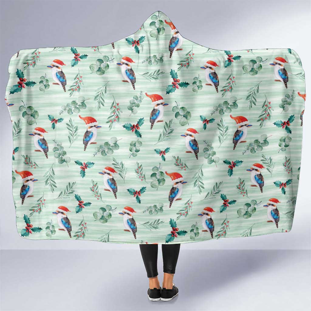 Australia Christmas Hooded Blanket Aussie Kookaburra Watercolor Seamless Style - Aussie Hoodie