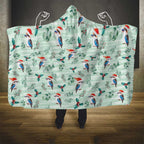 Australia Christmas Hooded Blanket Aussie Kookaburra Watercolor Seamless Style - Aussie Hoodie