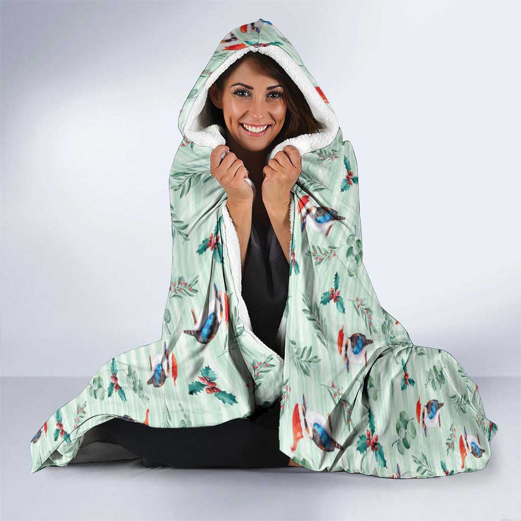 Australia Christmas Hooded Blanket Aussie Kookaburra Watercolor Seamless Style - Aussie Hoodie