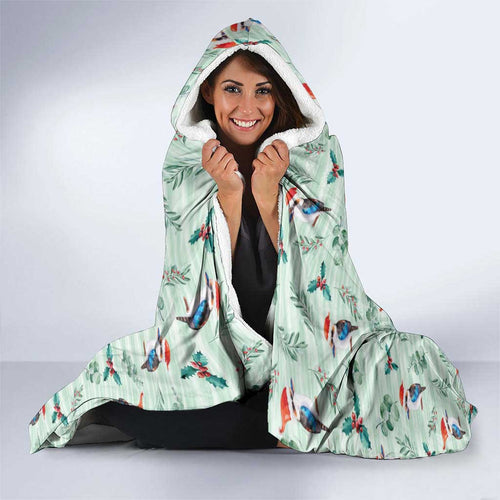 Australia Christmas Hooded Blanket Aussie Kookaburra Watercolor Seamless Style - Aussie Hoodie