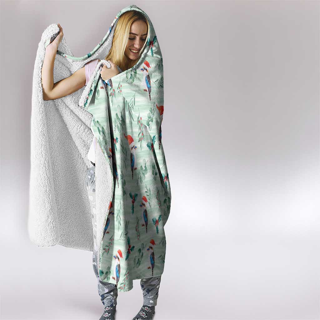 Australia Christmas Hooded Blanket Aussie Kookaburra Watercolor Seamless Style - Aussie Hoodie
