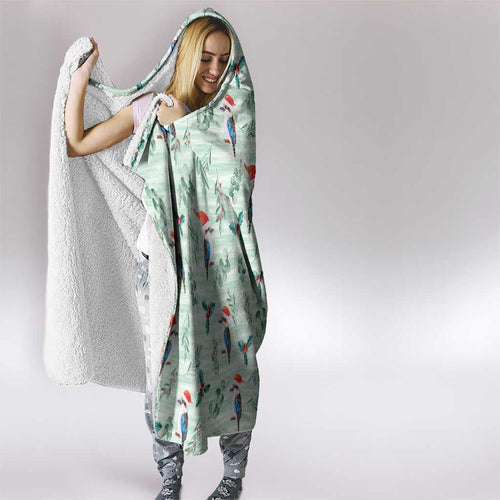 Australia Christmas Hooded Blanket Aussie Kookaburra Watercolor Seamless Style - Aussie Hoodie