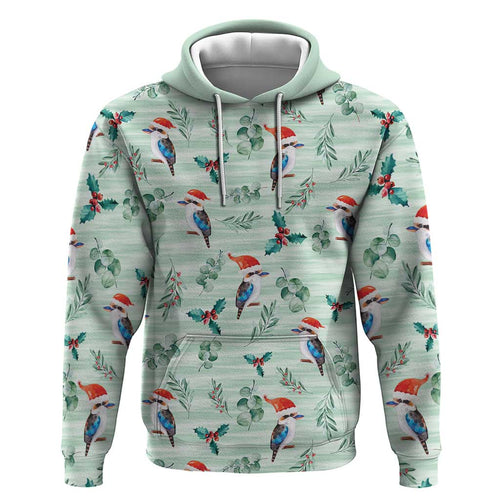Australia Christmas Hoodie Aussie Kookaburra Watercolor Seamless Style - Aussie Hoodie