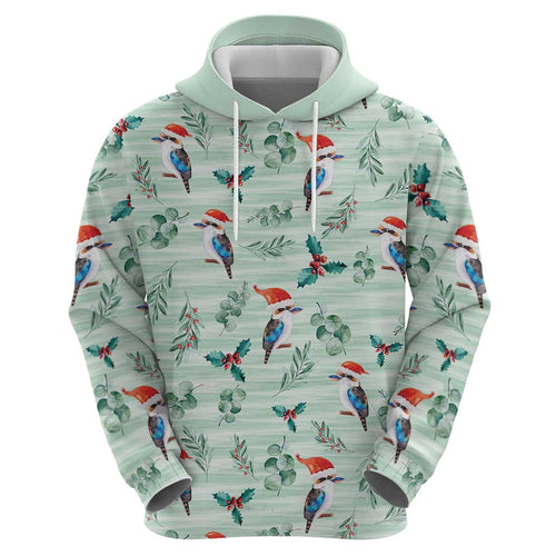 Australia Christmas Hoodie Aussie Kookaburra Watercolor Seamless Style - Aussie Hoodie