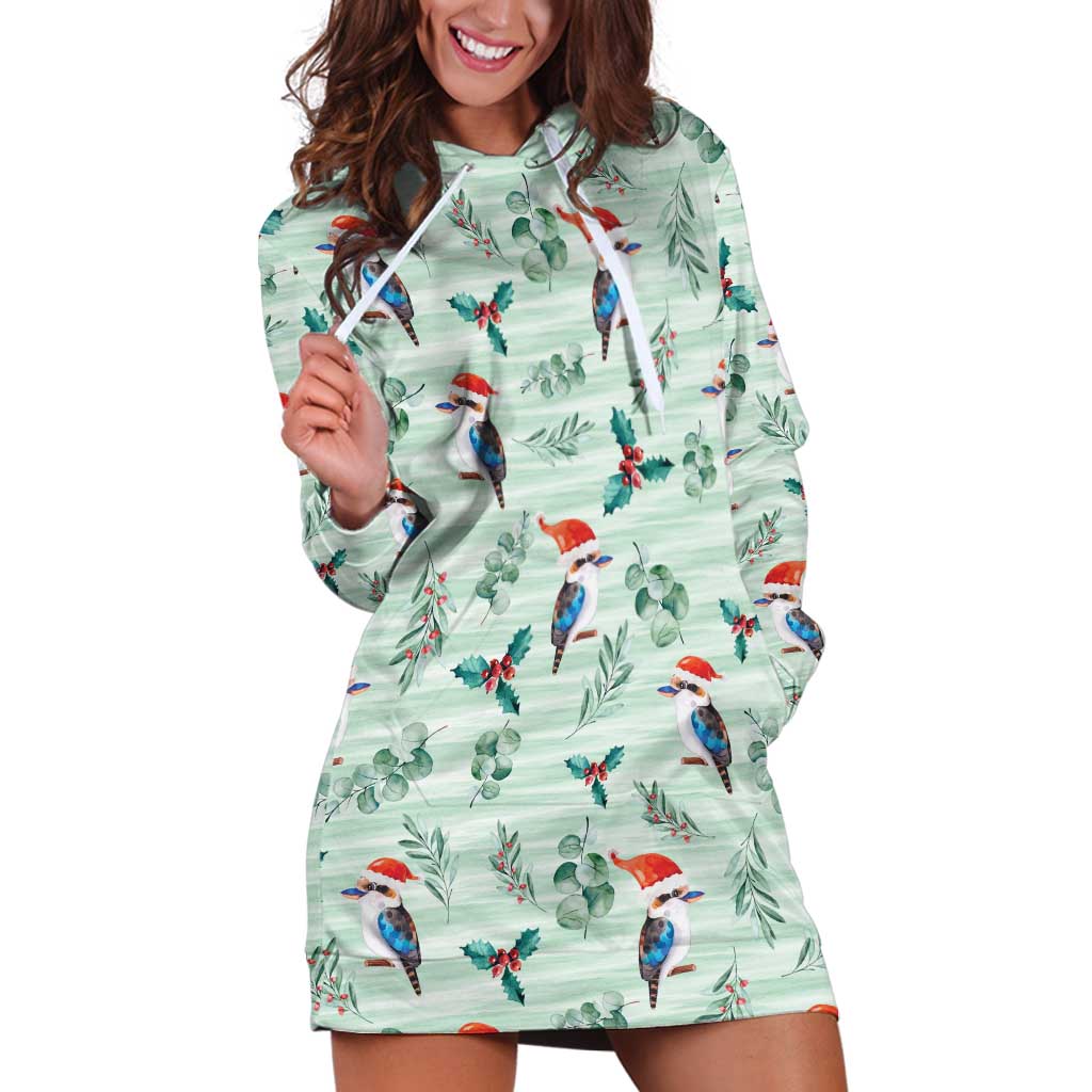 Australia Christmas Hoodie Dress Aussie Kookaburra Watercolor Seamless Style - Aussie Hoodie