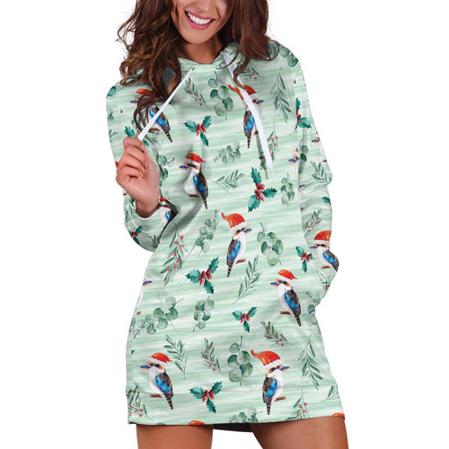 Australia Christmas Hoodie Dress Aussie Kookaburra Watercolor Seamless Style - Aussie Hoodie