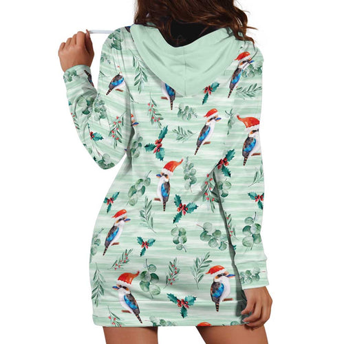 Australia Christmas Hoodie Dress Aussie Kookaburra Watercolor Seamless Style - Aussie Hoodie