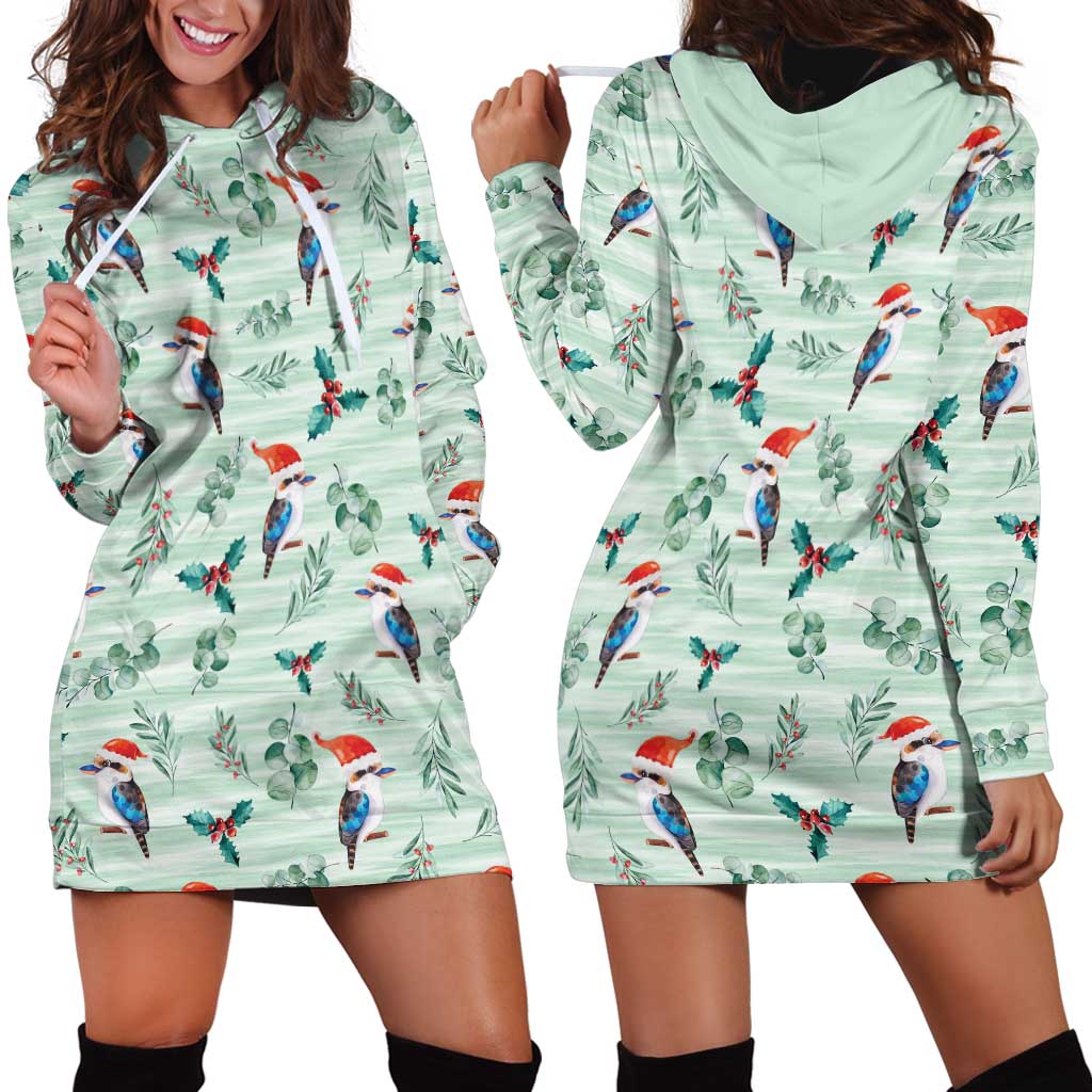 Australia Christmas Hoodie Dress Aussie Kookaburra Watercolor Seamless Style - Aussie Hoodie