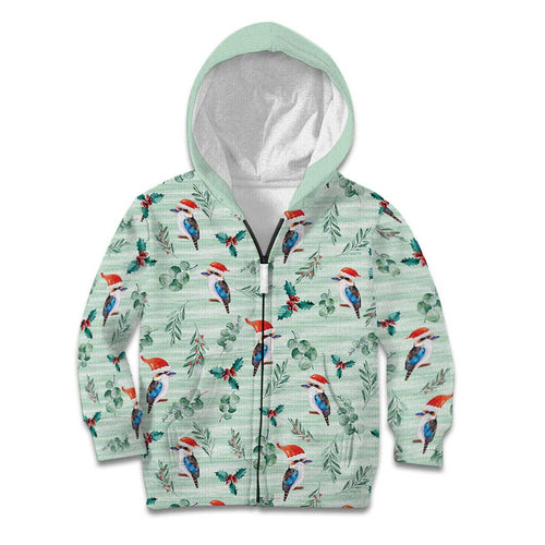 Australia Christmas Kid Hoodie Aussie Kookaburra Watercolor Seamless Style - Aussie Hoodie