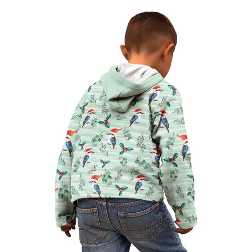 Australia Christmas Kid Hoodie Aussie Kookaburra Watercolor Seamless Style - Aussie Hoodie