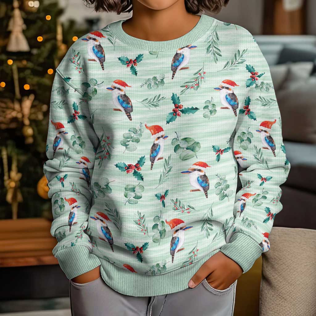 Australia Christmas Kid Ugly Christmas Sweater Aussie Kookaburra Watercolor Seamless Style - Aussie Hoodie