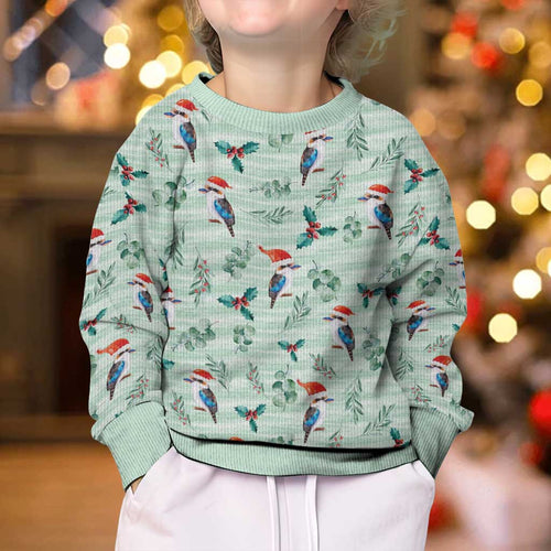 Australia Christmas Kid Ugly Christmas Sweater Aussie Kookaburra Watercolor Seamless Style - Aussie Hoodie