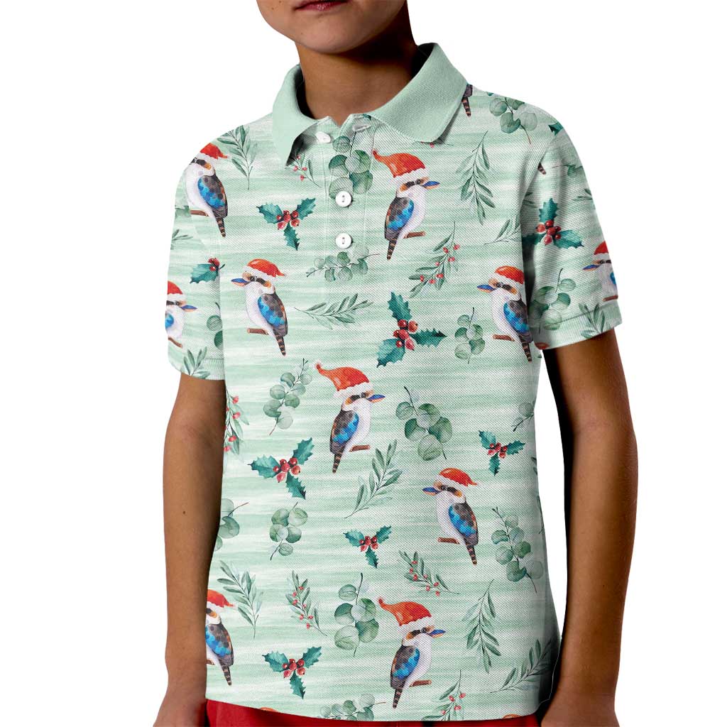 Australia Christmas Kid Polo Shirt Aussie Kookaburra Watercolor Seamless Style - Aussie Hoodie