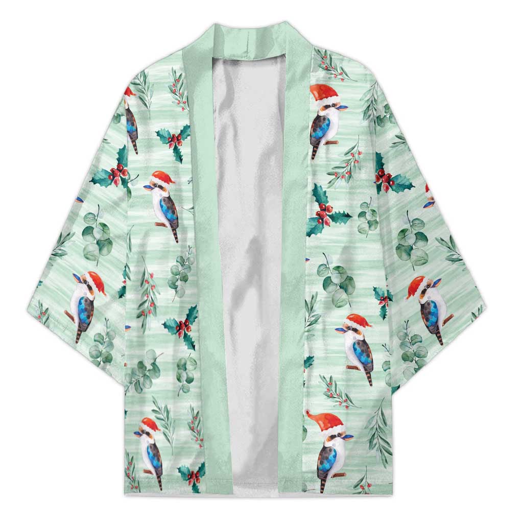 Australia Christmas Kimono Aussie Kookaburra Watercolor Seamless Style - Aussie Hoodie