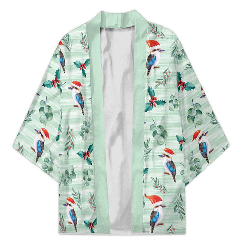 Australia Christmas Kimono Aussie Kookaburra Watercolor Seamless Style - Aussie Hoodie