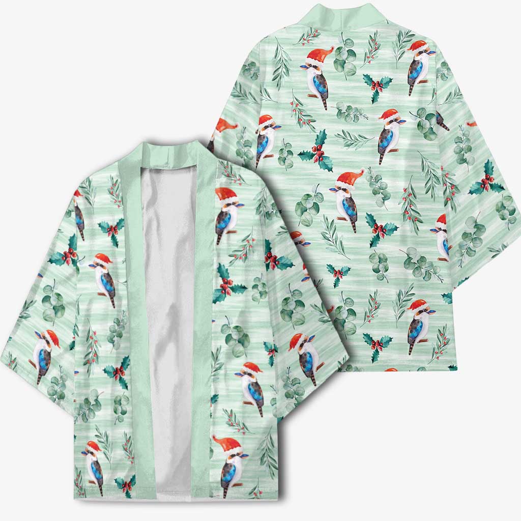 Australia Christmas Kimono Aussie Kookaburra Watercolor Seamless Style - Aussie Hoodie