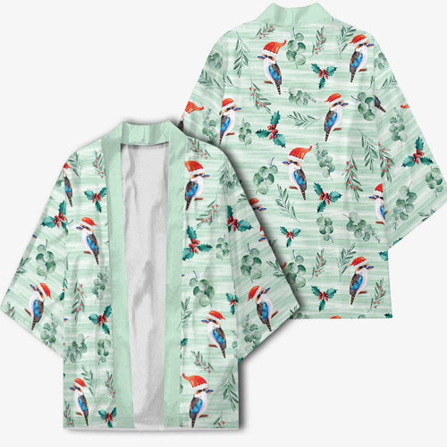 Australia Christmas Kimono Aussie Kookaburra Watercolor Seamless Style - Aussie Hoodie