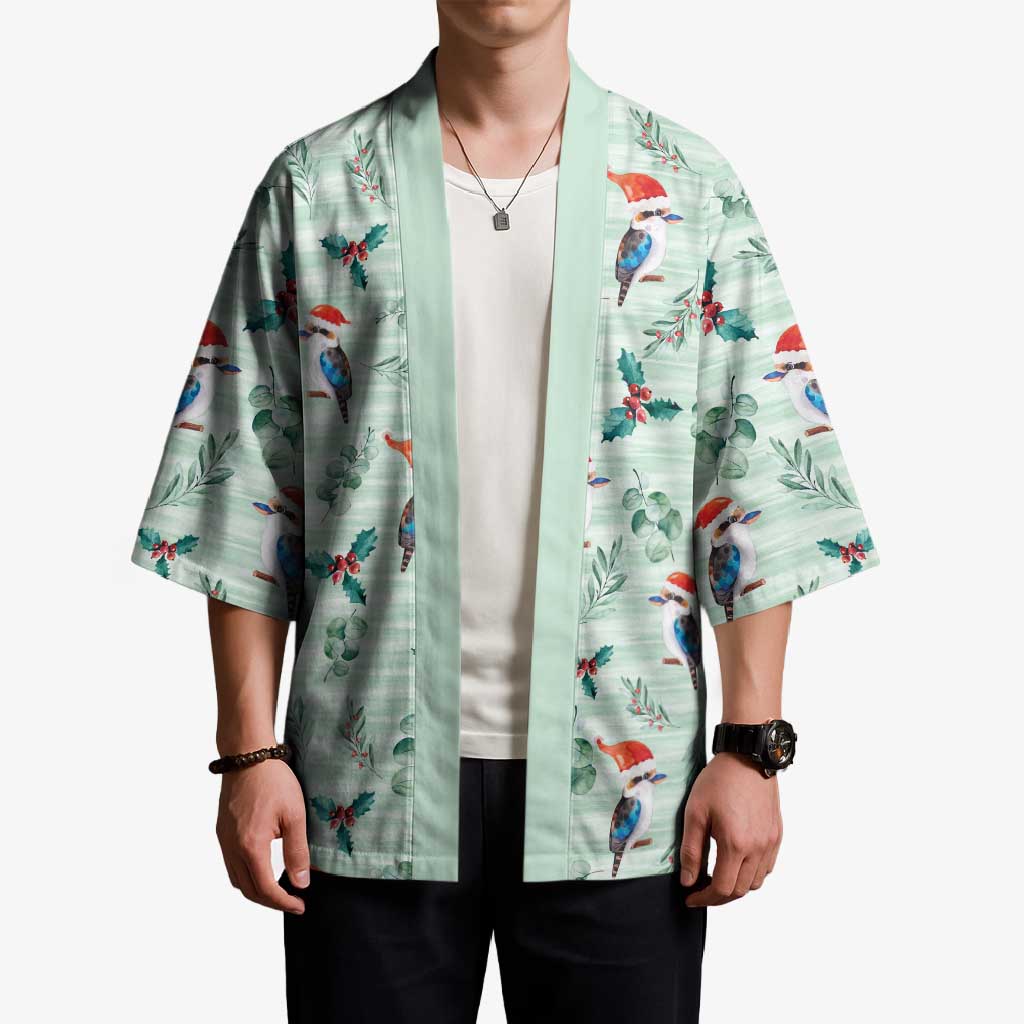 Australia Christmas Kimono Aussie Kookaburra Watercolor Seamless Style - Aussie Hoodie
