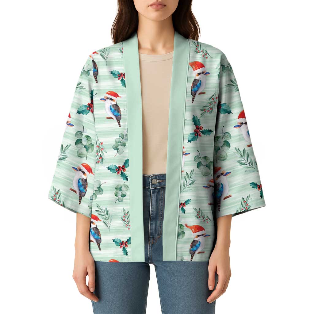 Australia Christmas Kimono Aussie Kookaburra Watercolor Seamless Style - Aussie Hoodie
