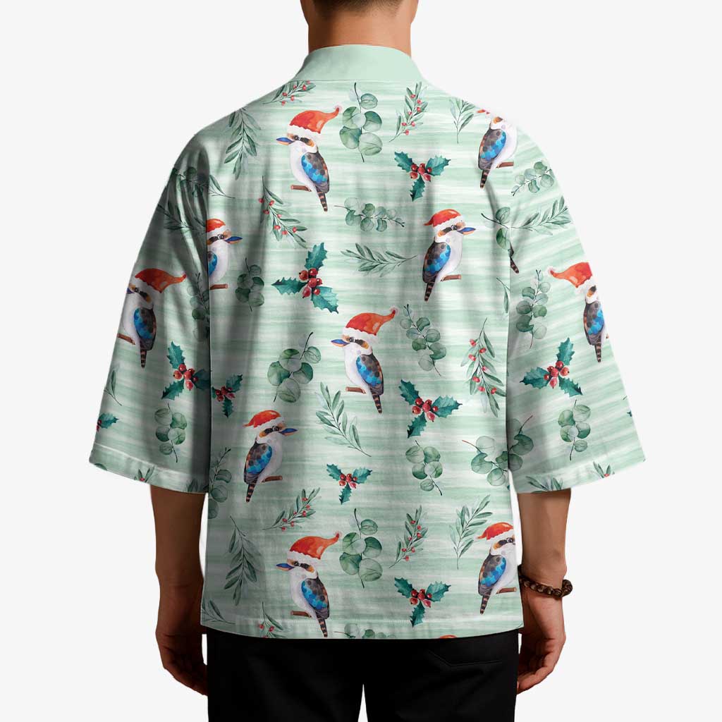 Australia Christmas Kimono Aussie Kookaburra Watercolor Seamless Style - Aussie Hoodie