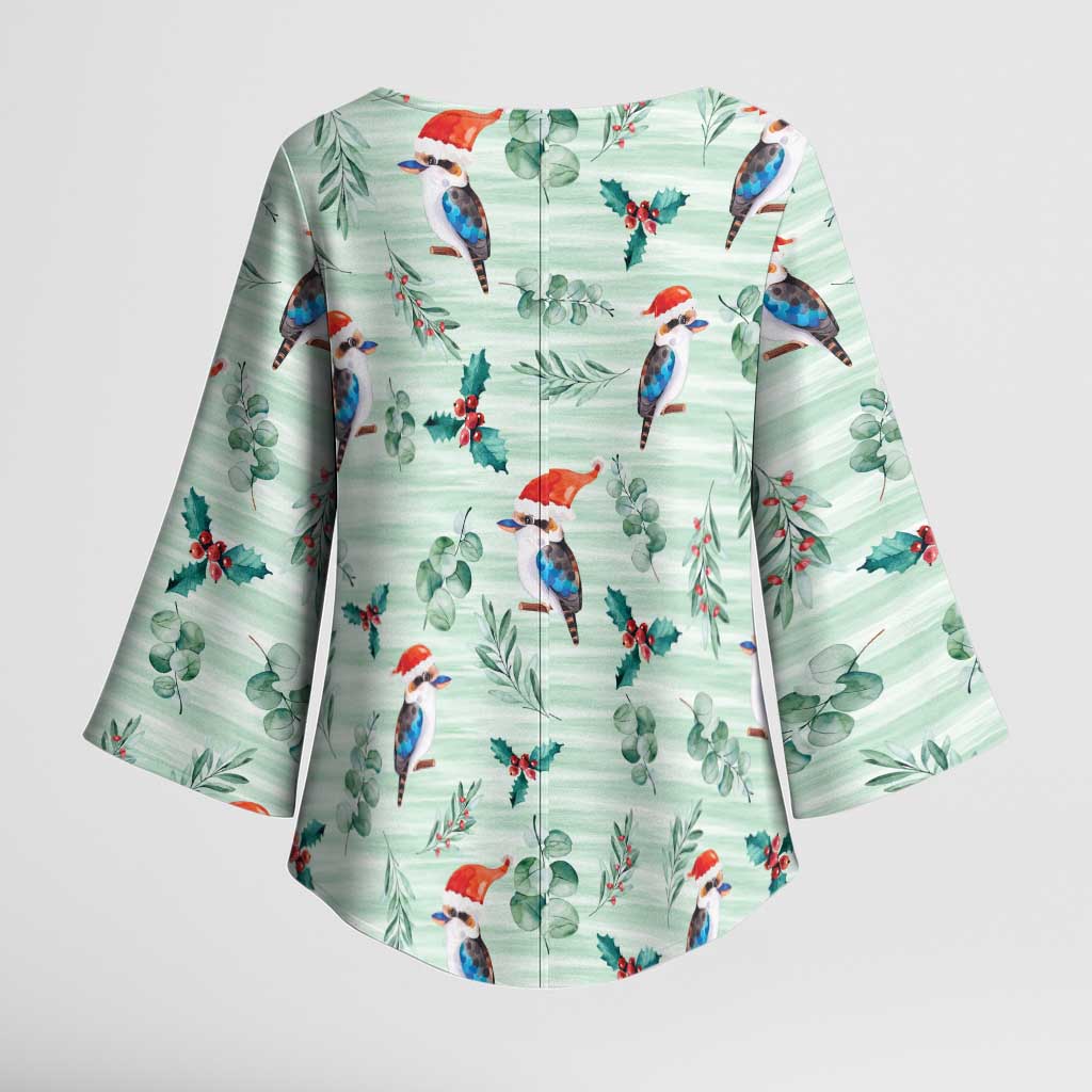 Australia Christmas Kimono Sleeve Blouse Aussie Kookaburra Watercolor Seamless Style - Aussie Hoodie