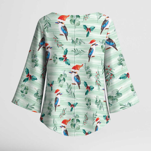 Australia Christmas Kimono Sleeve Blouse Aussie Kookaburra Watercolor Seamless Style - Aussie Hoodie