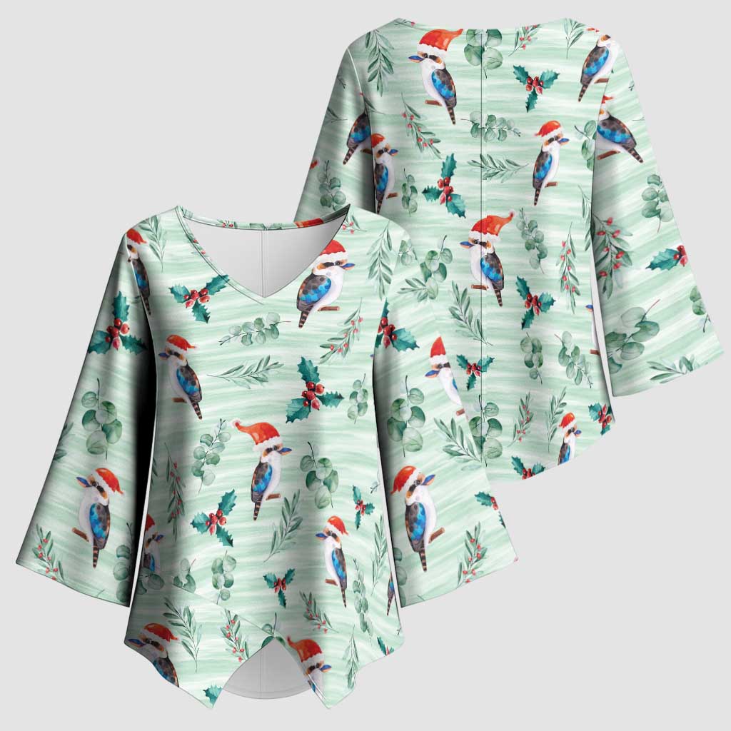 Australia Christmas Kimono Sleeve Blouse Aussie Kookaburra Watercolor Seamless Style - Aussie Hoodie