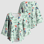 Australia Christmas Kimono Sleeve Blouse Aussie Kookaburra Watercolor Seamless Style - Aussie Hoodie